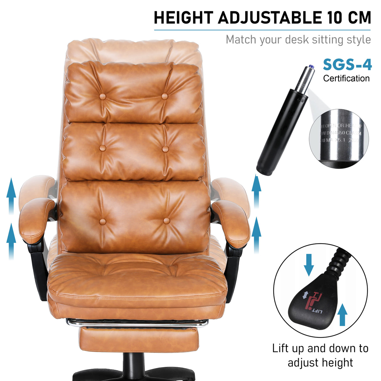 Brown executive office chair with 10cm height adjustment to match your desk sitting style.