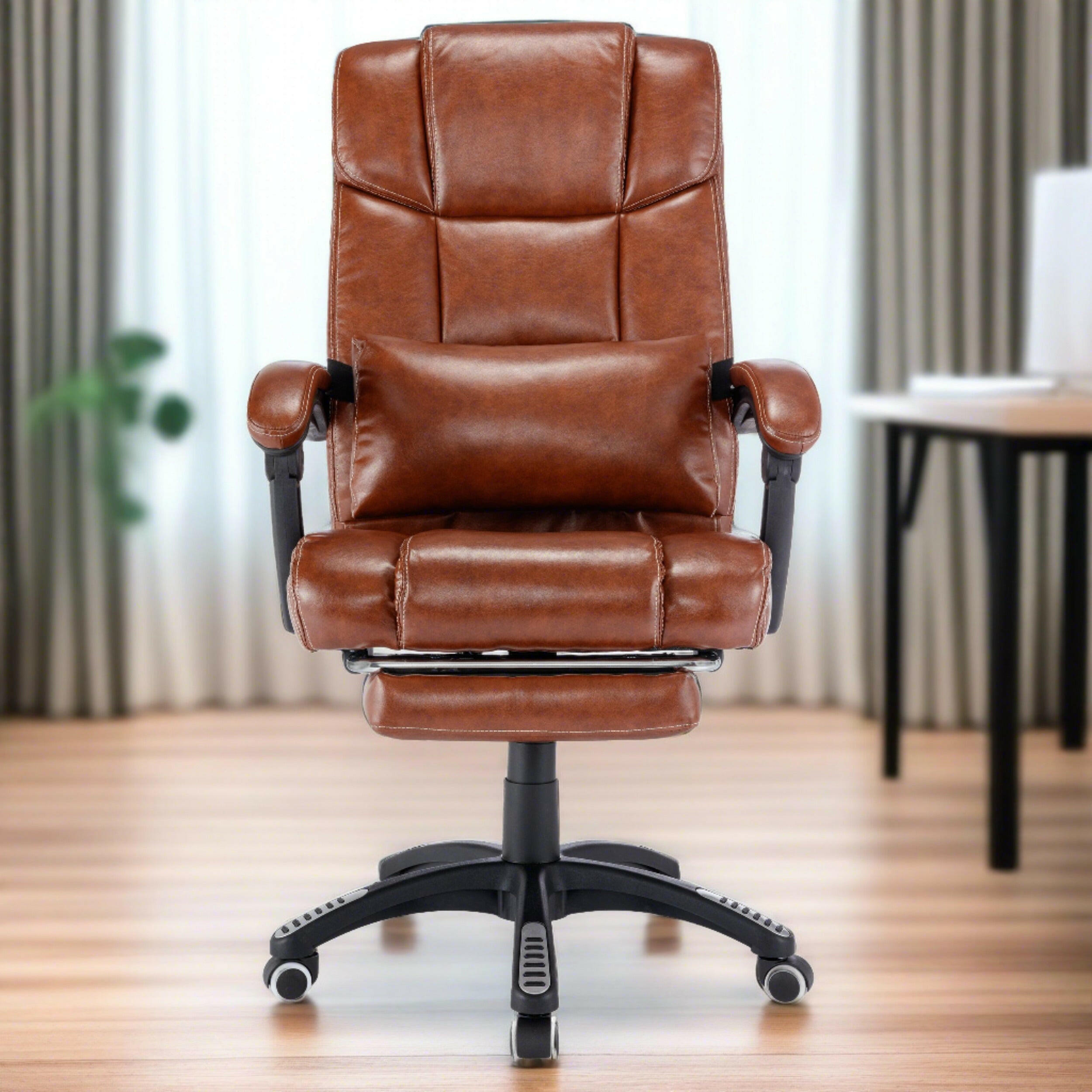 Enhance comfort and style with a brown leather office chair, executive-style desk chair!