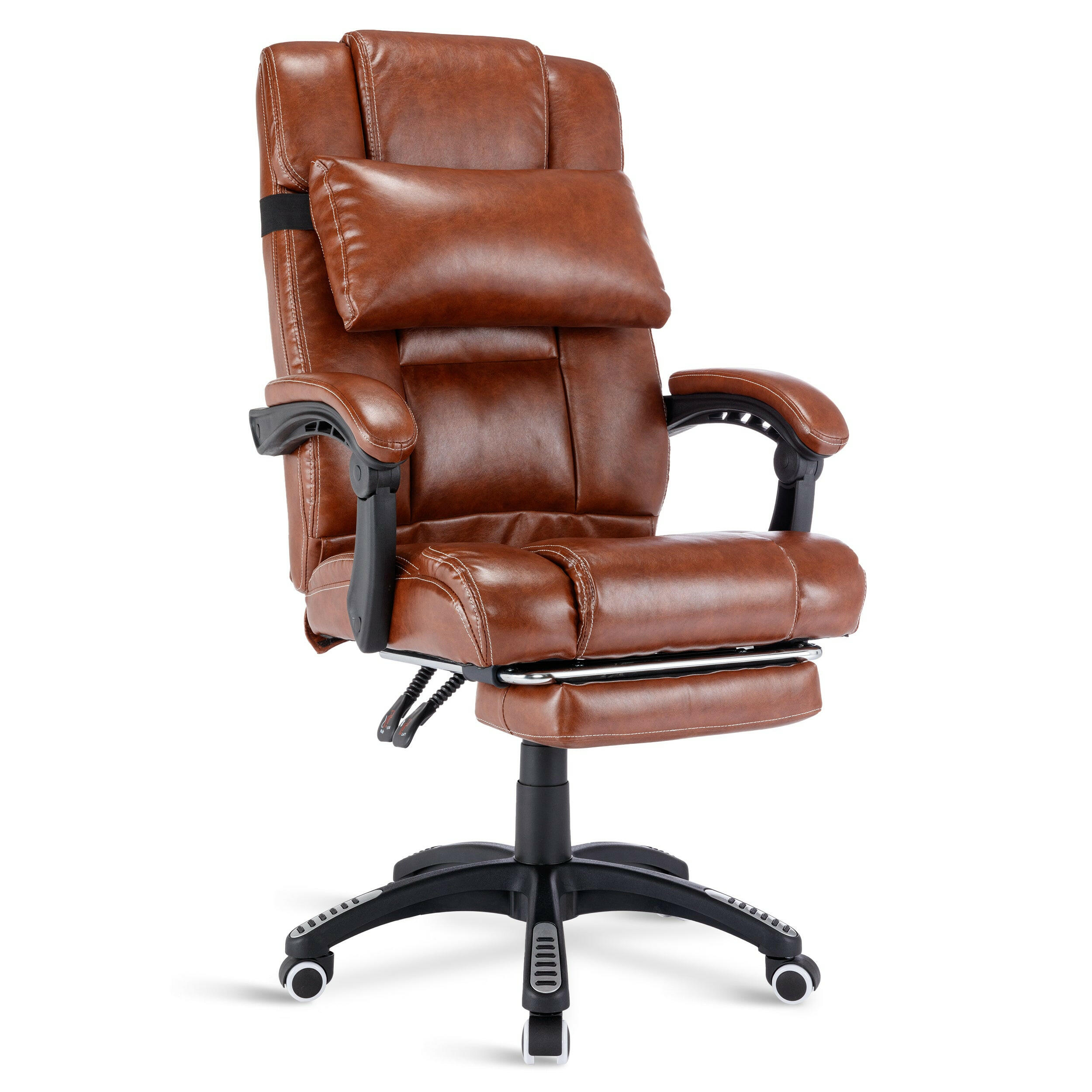 Brown recliner office chair with a deep cushioned seat and back, featuring comfortable armrests.