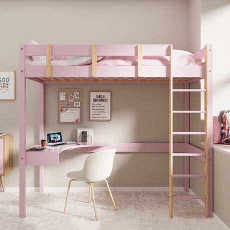 bunk bed pink with computer study table and ladder, perfect for kids' rooms.