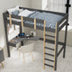 Bunk bed with desk for kids, ladder, study desk, and chair, perfect for children's rooms.