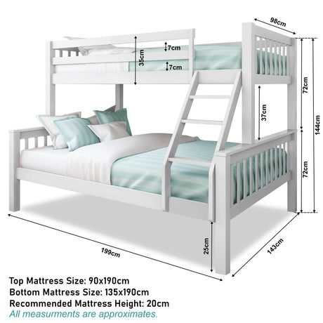 Bunk beds for kids with dimensions, offering a fun and space-efficient sleeping for children.