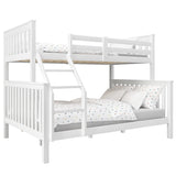 White triple sleeper bunk bed with double bottom and single top, ideal for kids' rooms with limited space and modern decor.