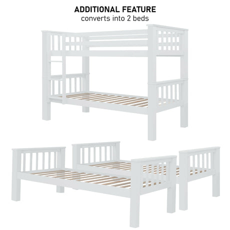 Bunk bed with double bed, feature of converting into 2 separate beds, offering space-saving.