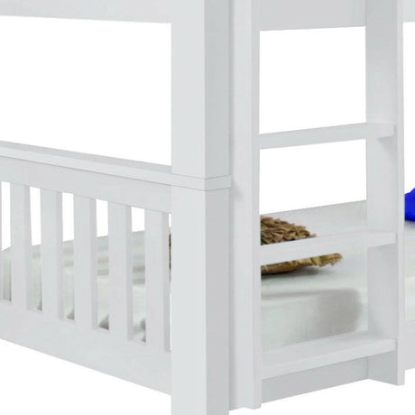 Bunk beds with a ladder at the end, providing easy access to the top bunk and maximizing room space.