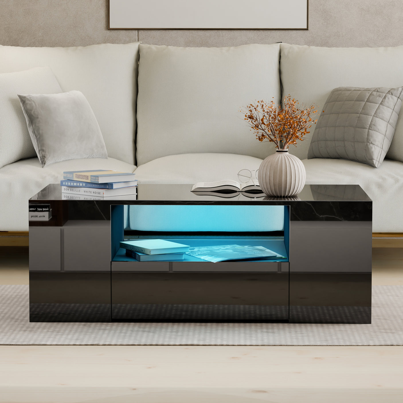 High Gloss Coffee Table With Storage & LED Lights