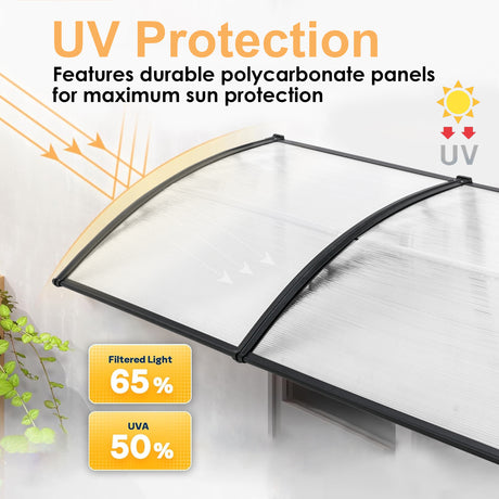 Buy door canopy with durable polycarbonate panels and black aluminum frame.