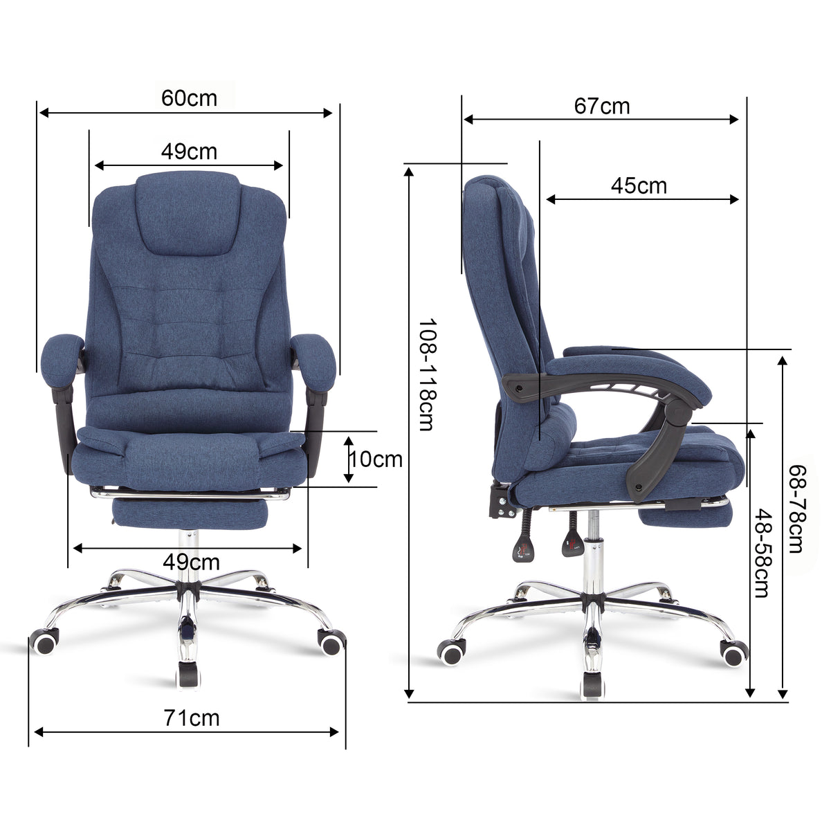 Buy a blue linen office massage chair with the product size for optimal comfort and support.