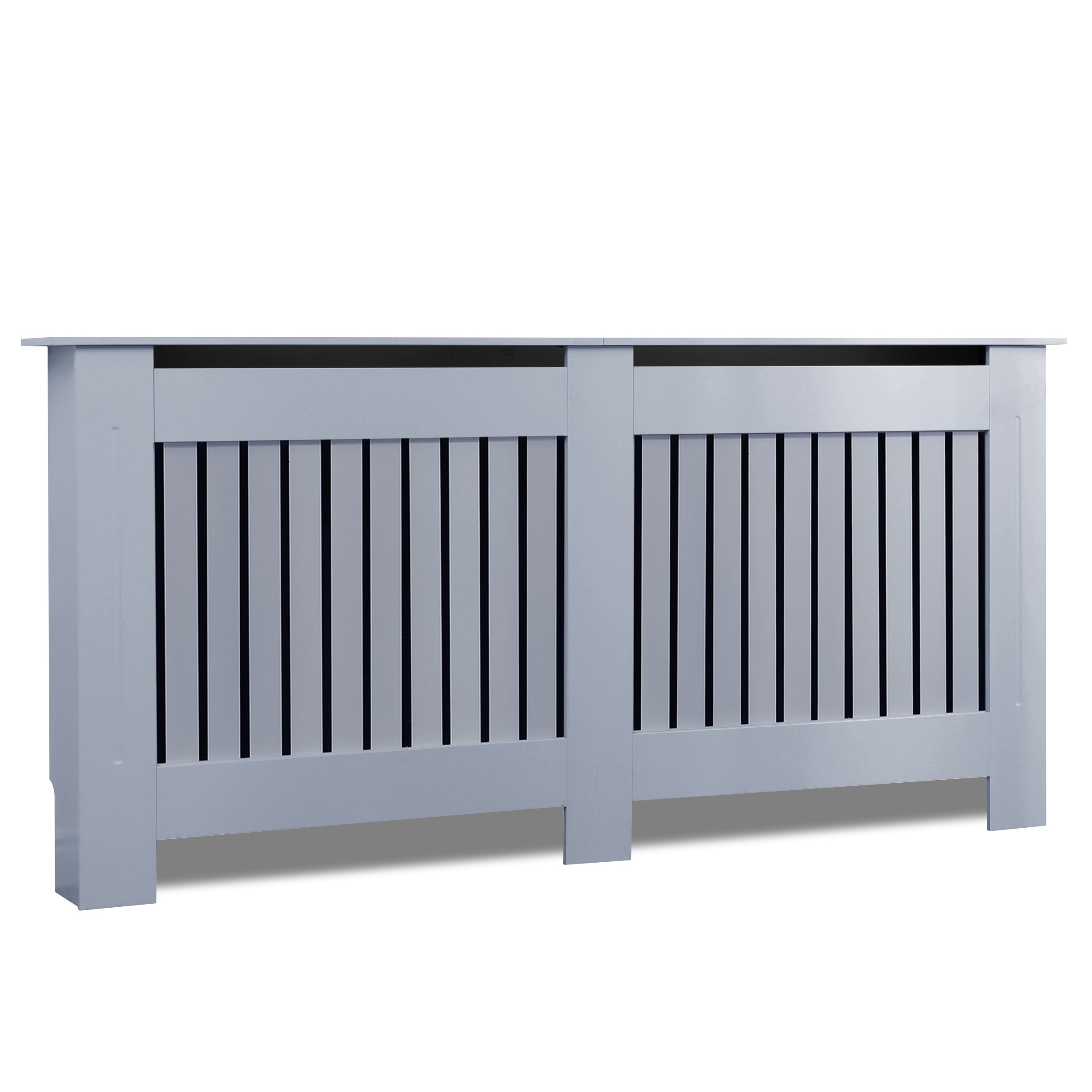 Buy radiator covers online in sleek grey, designed with slats to hide pipes and add a modern touch.