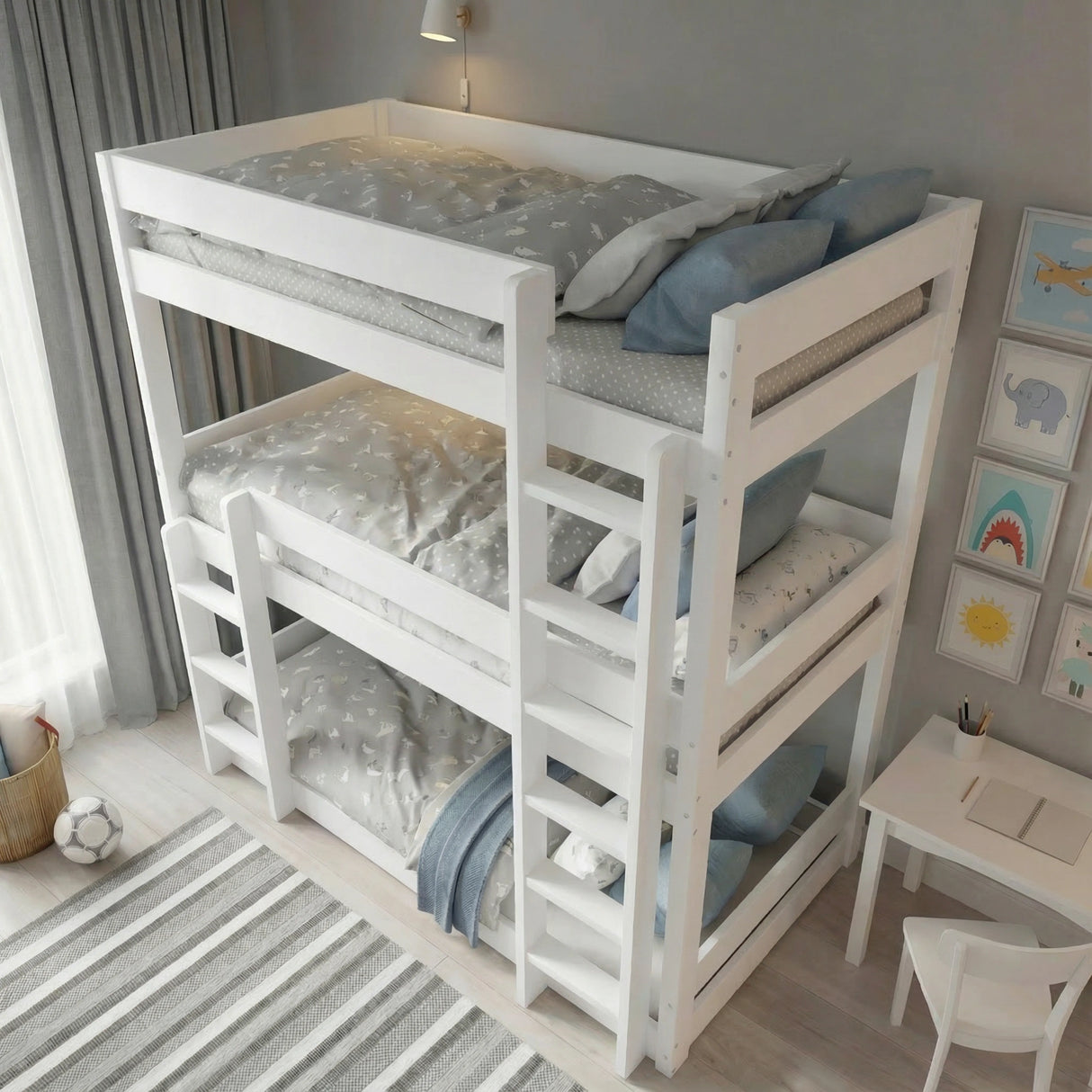 Wooden High Sleeper Triple Bunk Bed