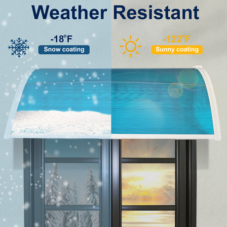 Weather-resistant door canopy with snow and sunny coatings for protection.