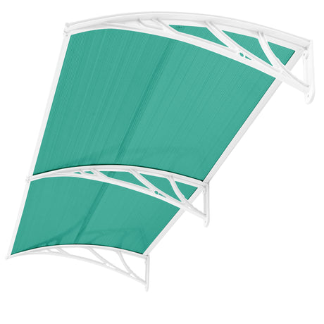 Modern green polycarbonate canopy with white brackets for canopy front of house protection.