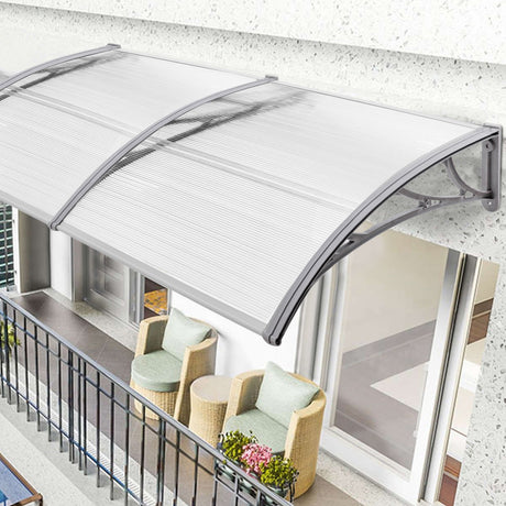 Canopy over door and window, weather-resistant, UV protection, and durable design.