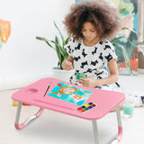 Pink car laptop table with a sturdy, foldable design for convenient use.