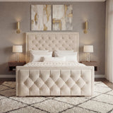 Cross Puffed Ottoman Storage Bed - Velvet Ottoman Bed Frame