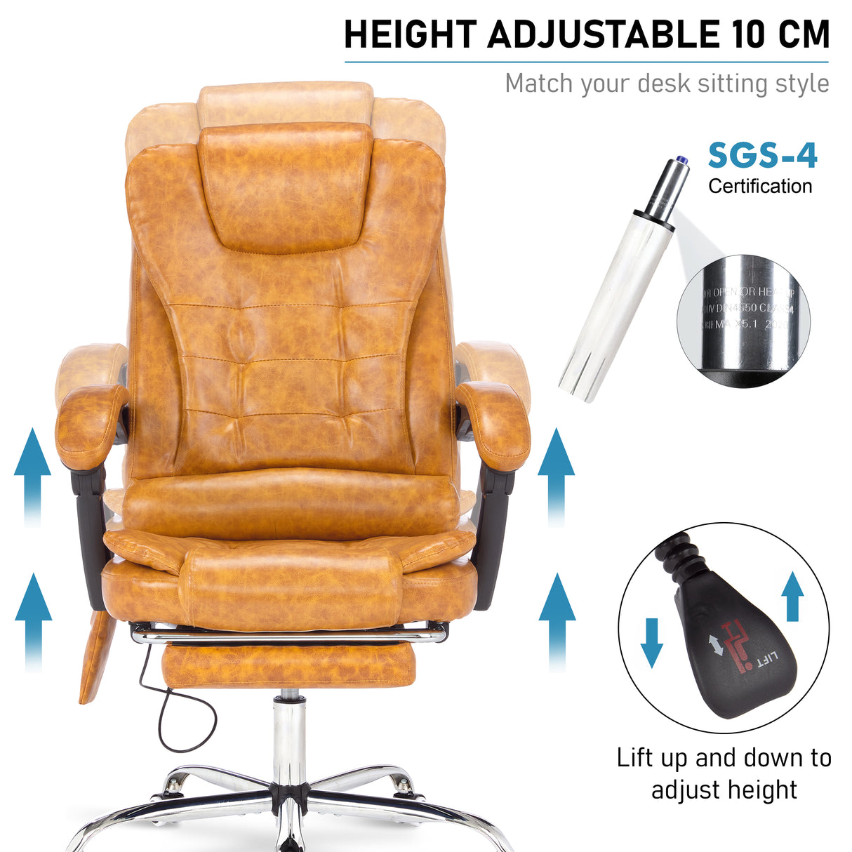 Certified massage desk chair with 10 cm height adjustment to match your sitting style.