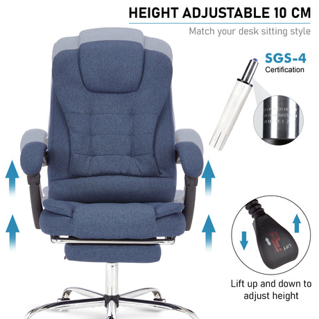 Certified office chair with massage and 10cm height adjustment for personalized comfort.