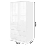 Affordable white wardrobe for sale with dimensions displayed, ideal for budget-friendly storage.