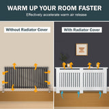 [White] Side-by-side bare radiator and extra large Chelsea white radiator cover with heat circulation arrows