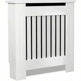 [Small] [White] Chelsea White Radiator Cover angled three-quarter product shot on white background showing vertical slat panel and shaker-style side panels