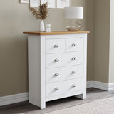 White chest of 5 drawers with flower pot on top stylish and functional bedroom storage