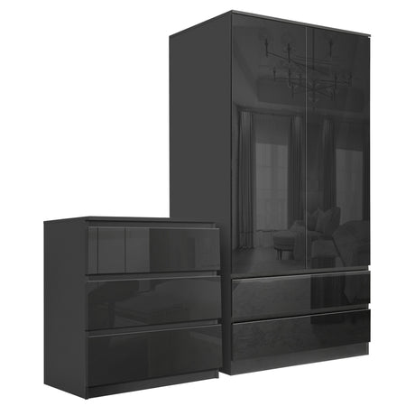 Chest of drawer and wardrobe set black stylish storage solution for modern bedrooms