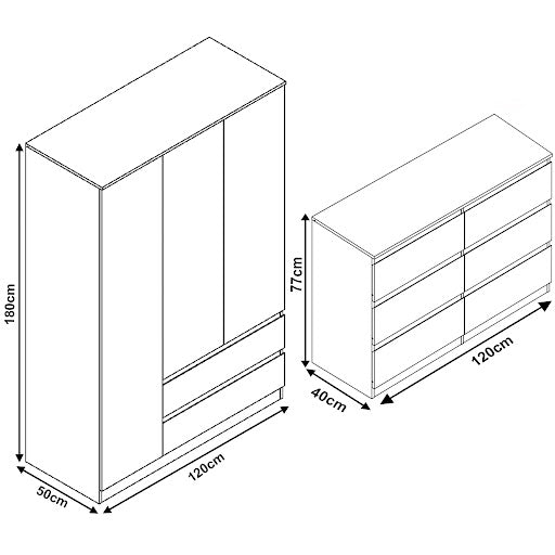 Chest of drawer and wardrobe with dimensions spacious and functional bedroom storage