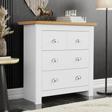 Blisswood 2 over 2 Chest of Drawers Bedroom | Chester Drawers in white with oak top and silver handles, ideal for compact bedroom storage.