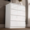 High Gloss 4 Drawer Chest of Drawers in white finish with handleless design, ideal for modern bedroom storage solutions.