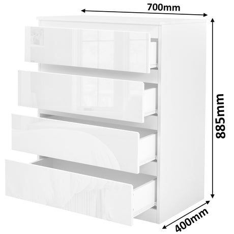 Chest of drawers 4 drawer design, providing practical storage with a sleek and modern look.