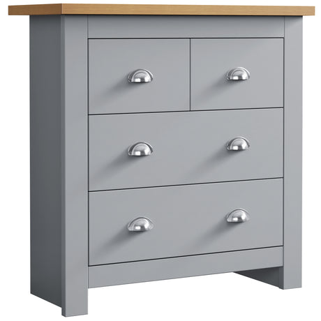 Chest of drawers grey with handles, ideal for stylish and practical bedroom storage.