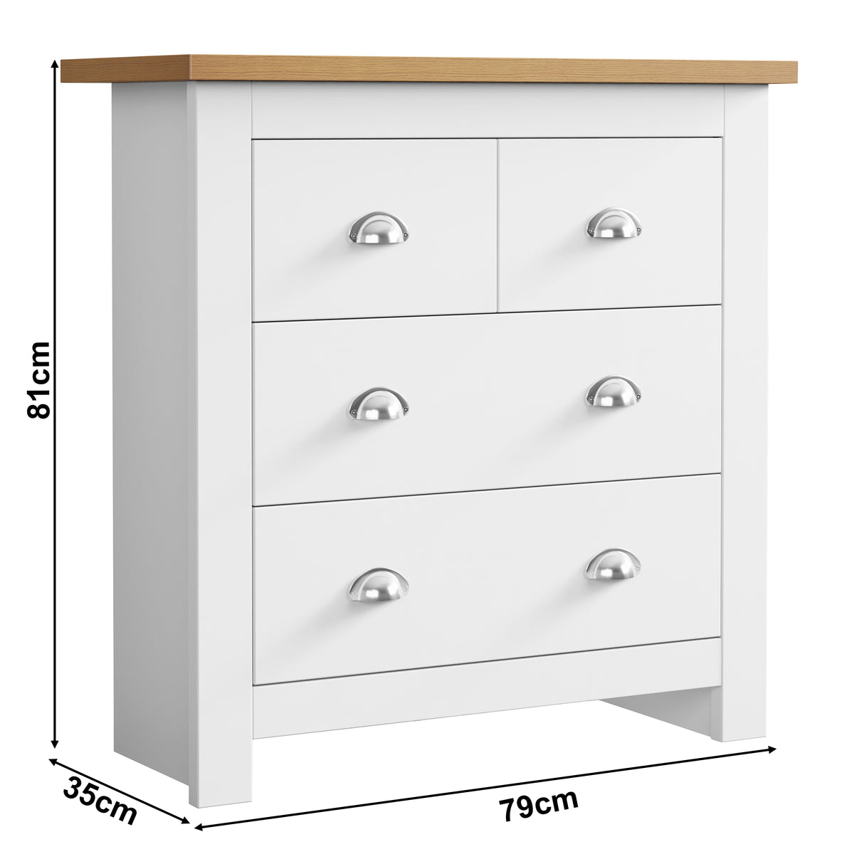 Chest of white drawers 81cm x 35cm x 79cm stylish compact storage for modern interiors