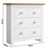 Chest of white drawers 81cm x 35cm x 79cm stylish compact storage for modern interiors