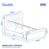 Chesterfield Ottoman Storage Bed - Side Lift Ottoman Bed Frame in double size with dimensions 4ft6, 135x190cm mattress, and tufted headboard design.