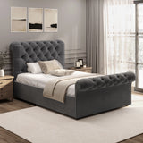 Chesterfield Ottoman Storage Bed in dark grey with side lift mechanism, single size, tufted headboard and footboard, elegant bedroom furniture.