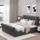 Dark grey small double Chesterfield bed with tufted design and rolled edges, perfect for stylish and functional bedrooms.