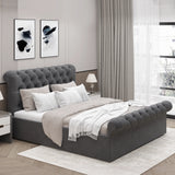 Dark grey Chesterfield Ottoman Storage Bed in king size, side lift ottoman bed frame with tufted headboard and footboard.