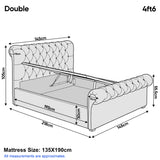[Double | Beige] Chesterfield ottoman bed 145cm W x 218cm D x 105cm H, 30cm storage, 55.5cm footboard
