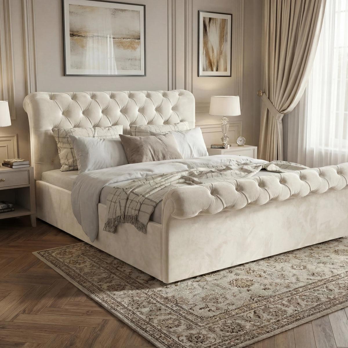 Chesterfield Velvet Ottoman Storage Bed Small Double