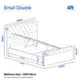Chesterfield Ottoman Storage Bed | Side Lift Ottoman Bed Frame in small double 4ft size with 120x190cm mattress dimensions and tufted headboard.