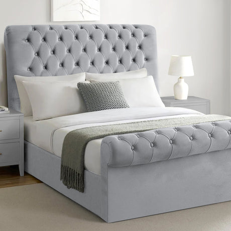 Chesterfield style ottoman storage bed in small double with plush upholstery and ample storage.