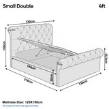 [Small Double | Grey] Chesterfield ottoman bed SD dimensions 130cm wide 218cm long 105cm headboard 55.5cm footboard