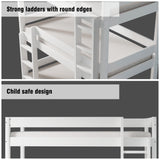 Close-up of white triple sleeper highlighting safety features like sturdy ladder with rounded edges and child-safe design