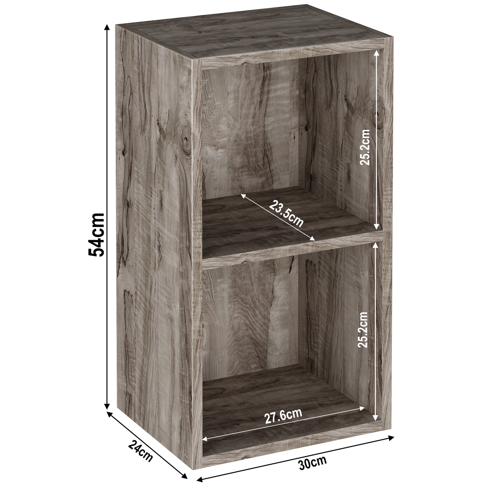 [2 Shelf | Coach Wood] coach-wood-grain 2-cubby sizes: 30 x 24 x 54 cm; sits by cream limewash wall