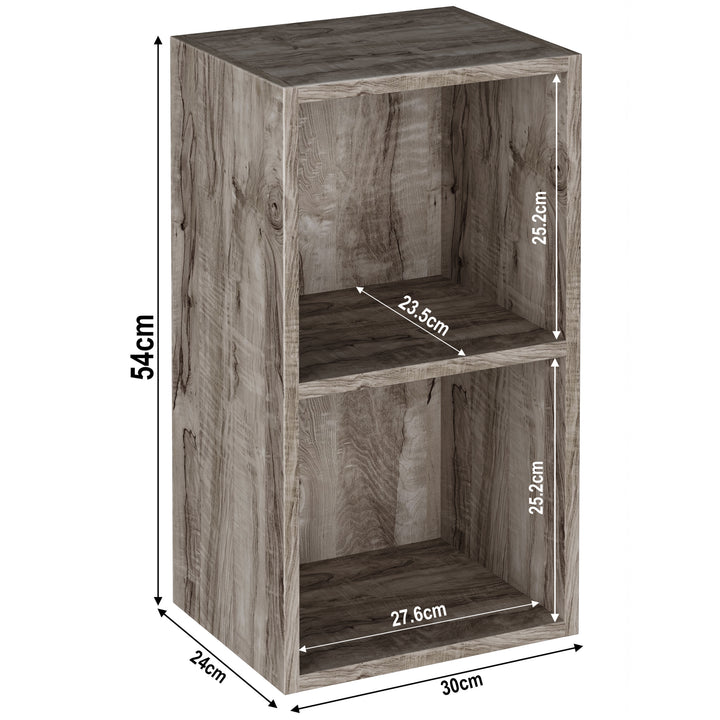 [2 Shelf | Coach Wood] coach-wood-grain 2-cubby sizes: 30 x 24 x 54 cm; sits by cream limewash wall
