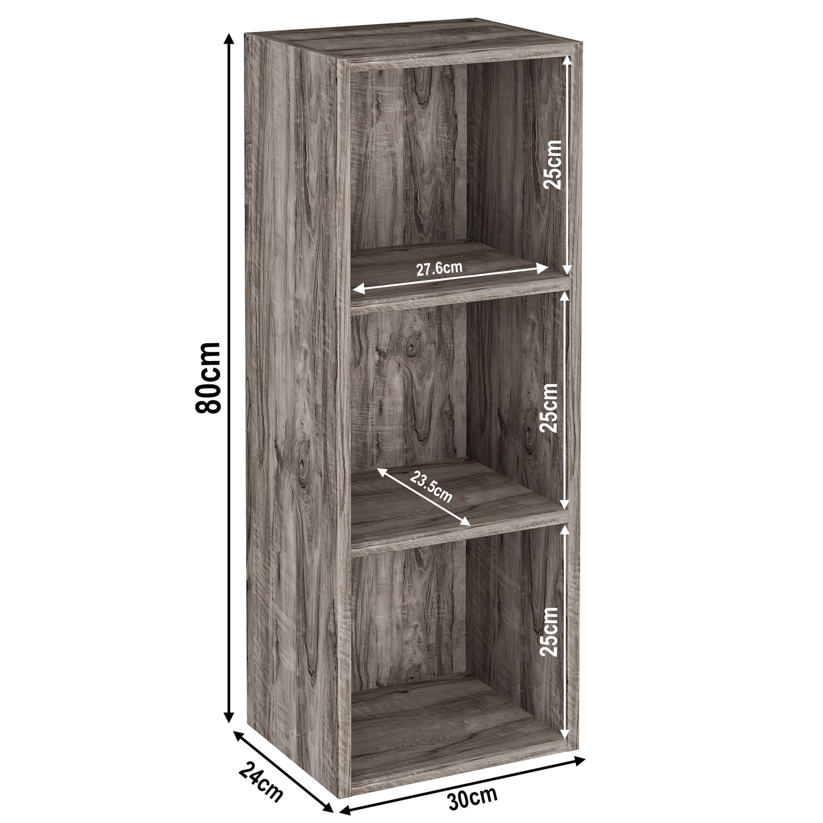 [3 Shelf | Coach Wood] coach-wood-grain 3-cubby sizes: 30 x 24 x 80 cm; sits by cream limewash wall