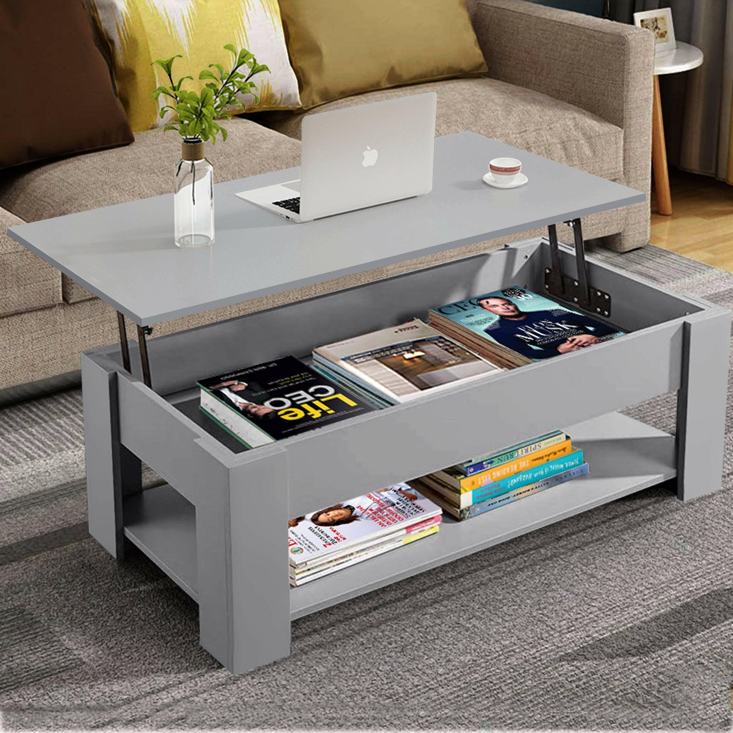 Coffee Table Grey with Storage and Lift-Top Feature.