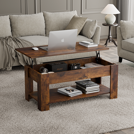 Coffee table modern uk in rustic finish with ample storage, ideal for a living room.