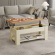 Coffee table modern with a top cream-colored finish, and spacious storage shelves in a stylish.