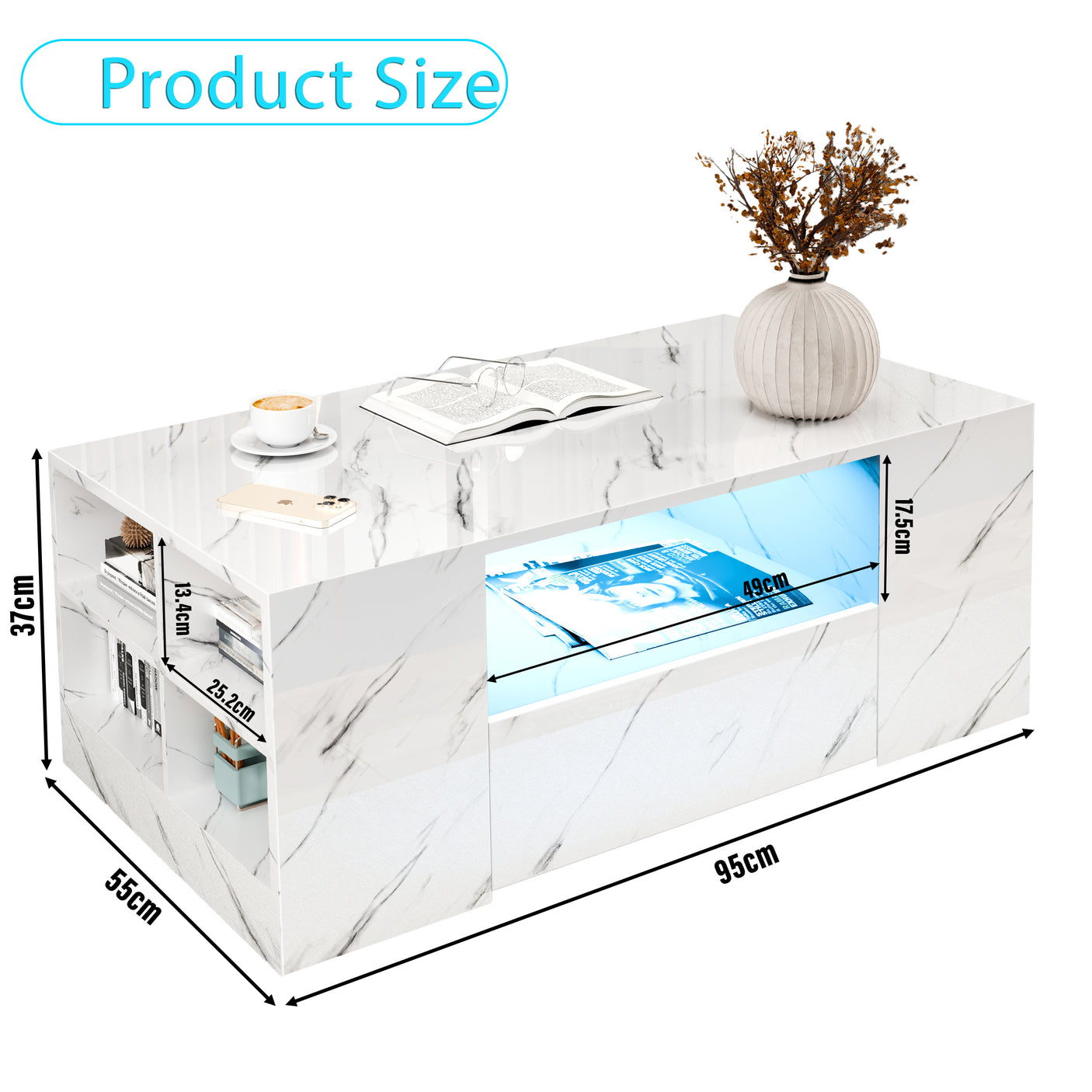 High Gloss Coffee Table With Storage & LED Lights